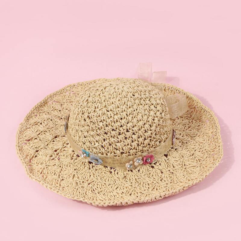 

Flower Decor Straw Hat, Beige