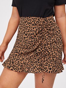 Váy Plus Size Viên lá sen Tất cả trên in Giải trí - màu nâu - Xem 4