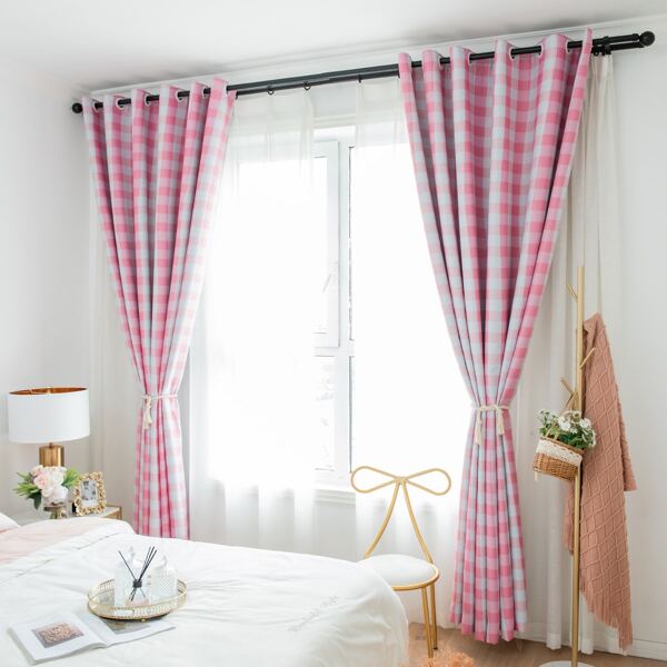 

Gingham Pattern Single Panel Curtain, Pink