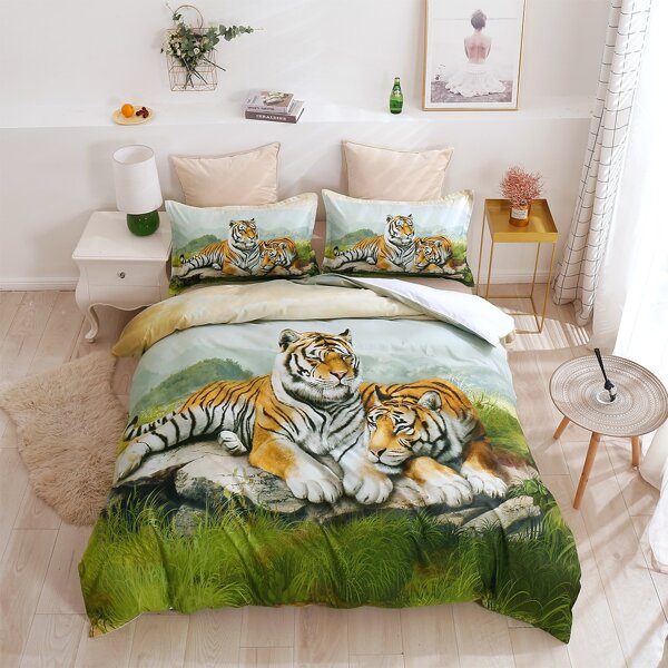 

Tiger Print Duvet Cover Set Without Filler, Multicolor