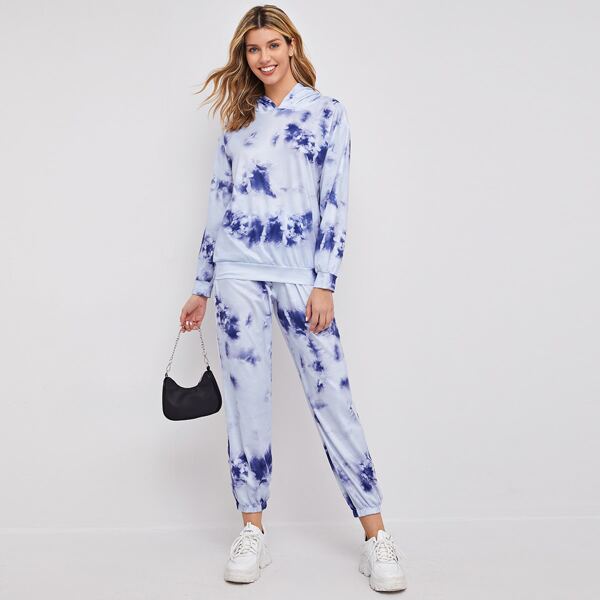 

Tie Dye Hoodie With Sweatpants, Blue and white
