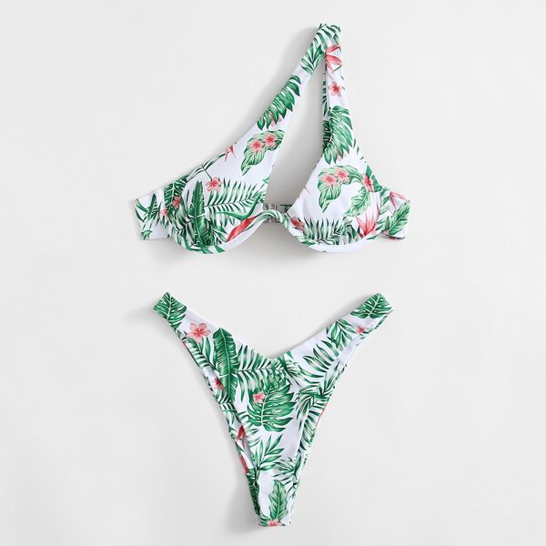 

Tropical Underwire One Shoulder Bikini Swimsuit, Multicolor