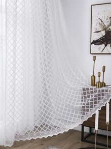 Cortina transparente panel solo ribete con encaje - Blanco - Ver 1