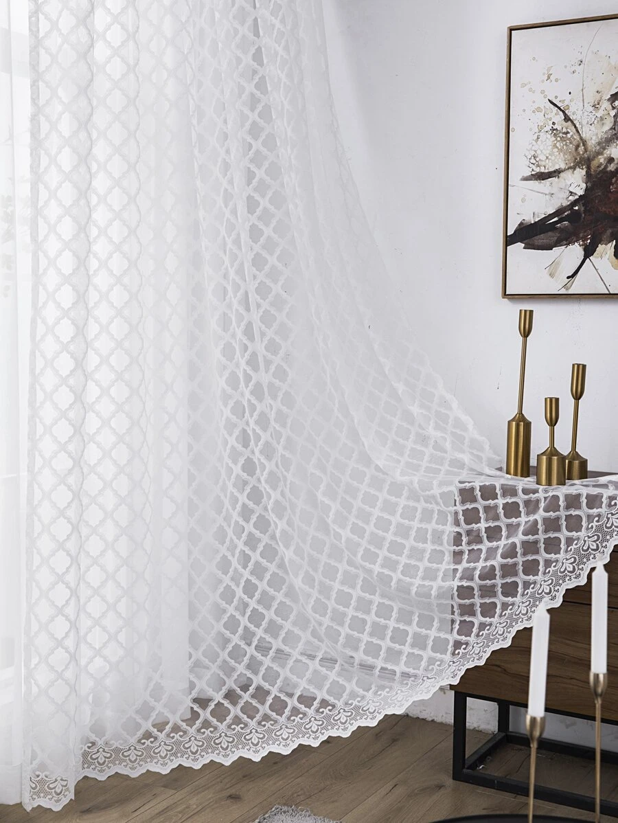 Cortina transparente panel solo ribete con encaje - Blanco - Ver 1