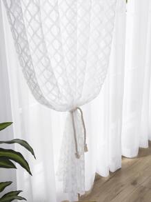 Cortina transparente panel solo ribete con encaje - Blanco - Ver 3