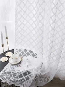 Cortina transparente panel solo ribete con encaje - Blanco - Ver 6