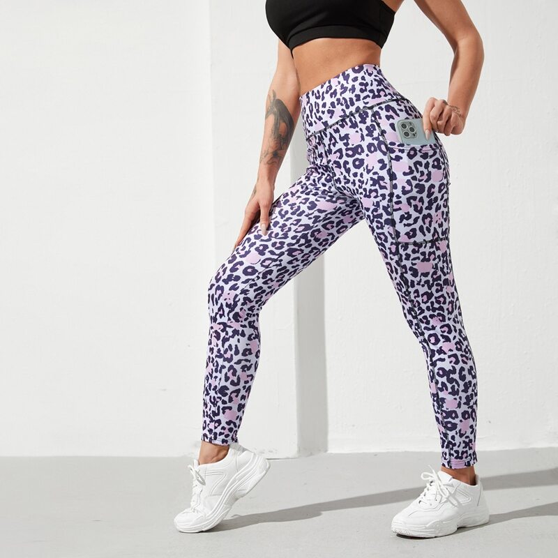 

Allover Print Sports Leggings & Phone Pocket, Multicolor