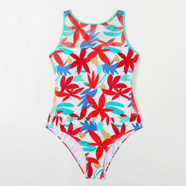 

Random Floral Cut-out Back One Piece Swimsuit, Multicolor