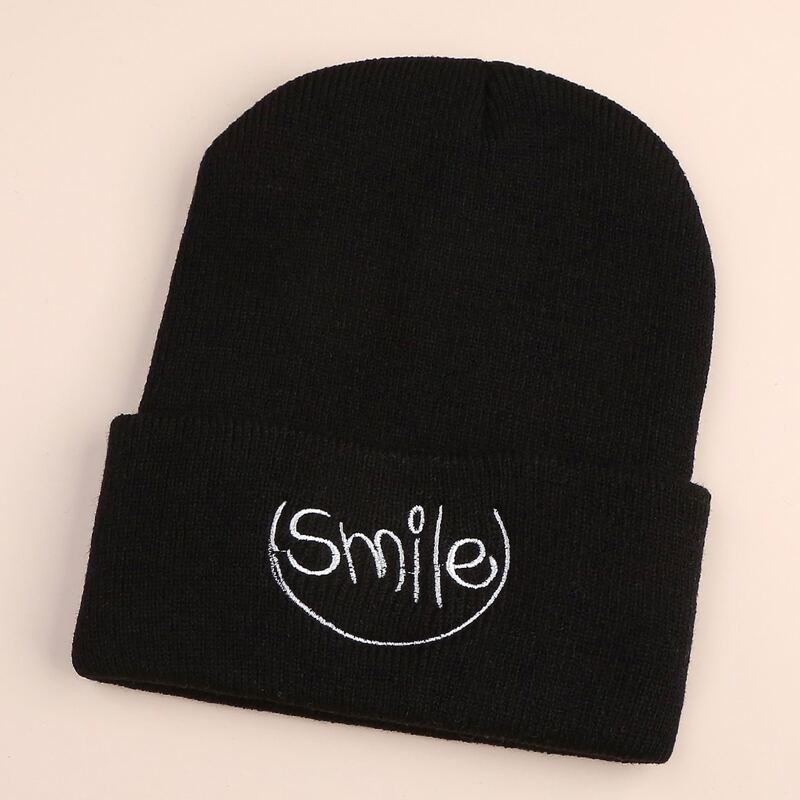 

Letter Embroidery Beanie, Black