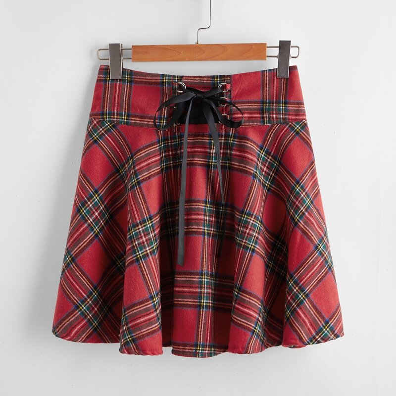 

Tartan Lace Up Skater Skirt, Multicolor