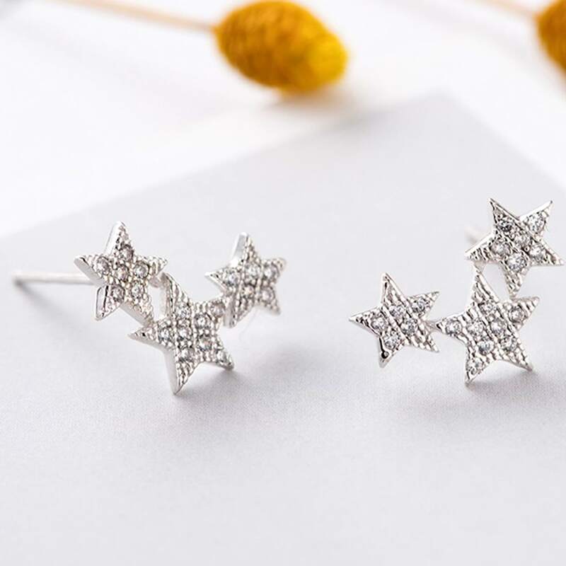 

Rhinestone Star Stud Earrings, Silver
