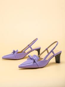 蝴蝶結裝飾露跟粗高跟鞋 - 紫色 - 查看 2