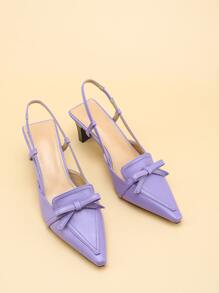 蝴蝶結裝飾露跟粗高跟鞋 - 紫色 - 查看 3
