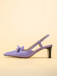 蝴蝶結裝飾露跟粗高跟鞋 - 紫色 - 查看 4