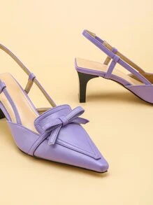 蝴蝶結裝飾露跟粗高跟鞋 - 紫色 - 查看 5
