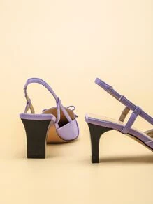 蝴蝶結裝飾露跟粗高跟鞋 - 紫色 - 查看 6