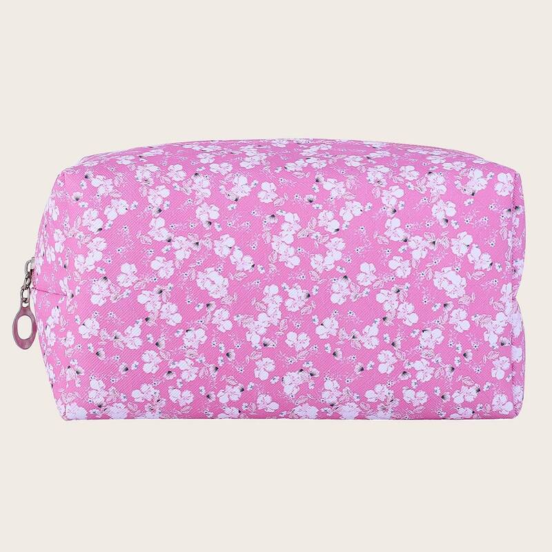 

Flower Print Zipper Makeup Bag, Pink
