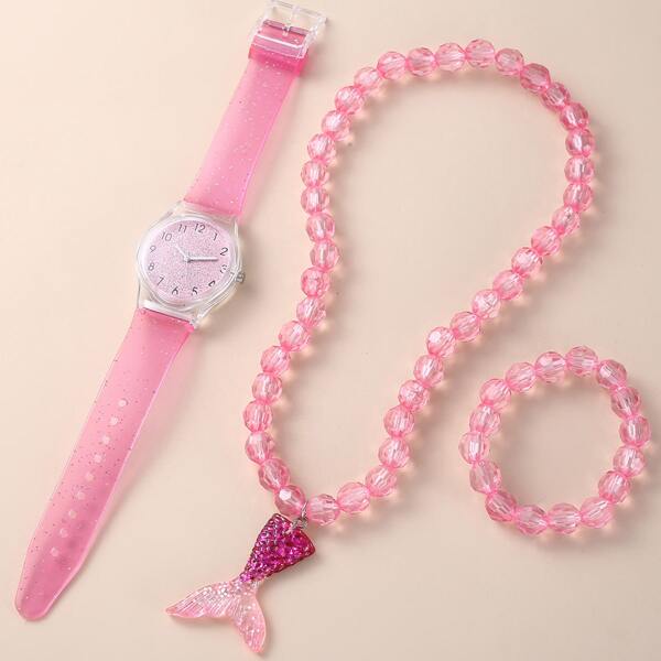 

1pc Kids Glitter Quartz Watch & 1pc Bracelet & 1pc Necklace