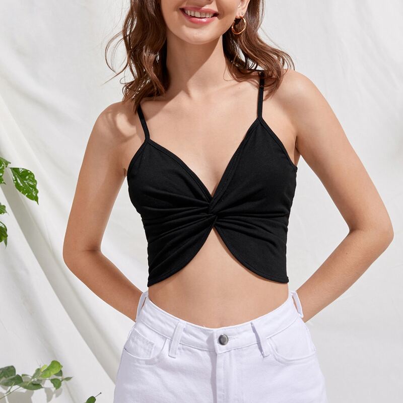 

Twist Front Crop Cami Top, Black