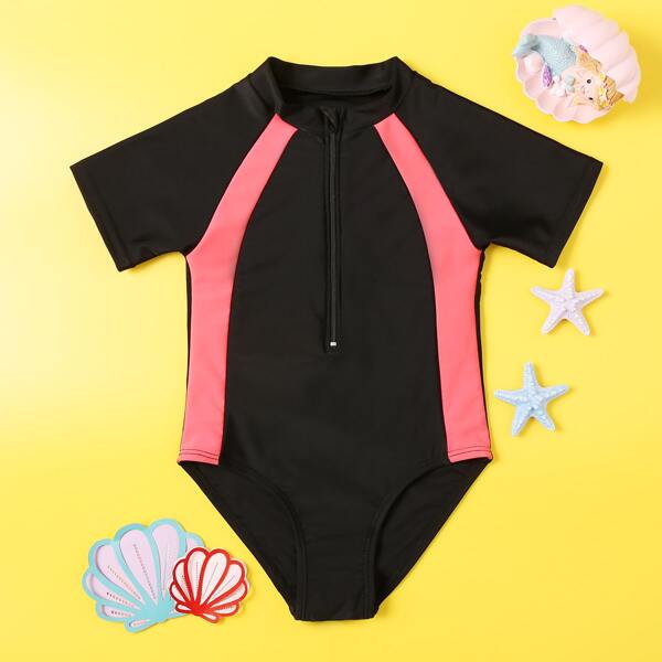 

Toddler Girls Color Block One Piece Swimsuit, Black