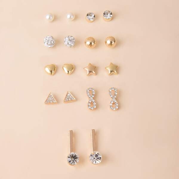 

9pairs Heart Design Stud Earrings, Multicolor