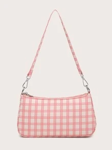 Plaid Pattern Bag - Baby Pink - View 3