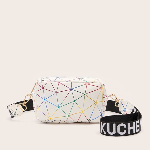 

Geometric Graphic Crossbody Bag, White
