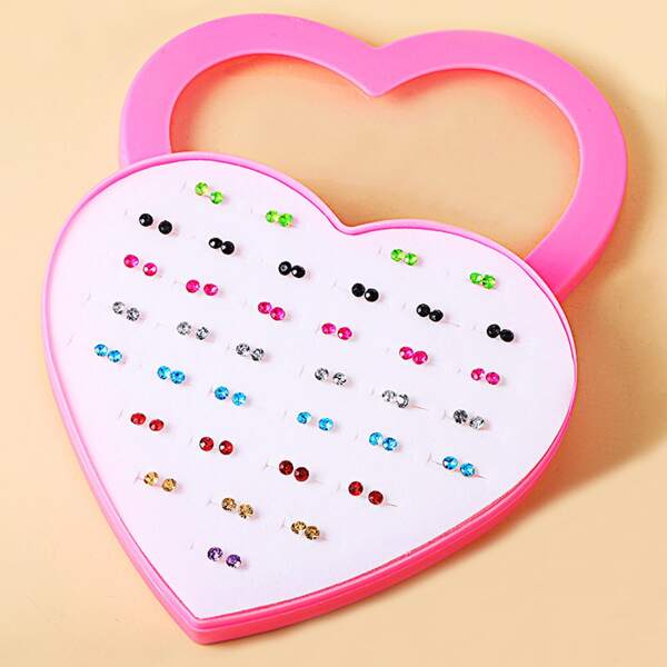 

36pairs Rhinestone Decor Stud Earrings, Multicolor