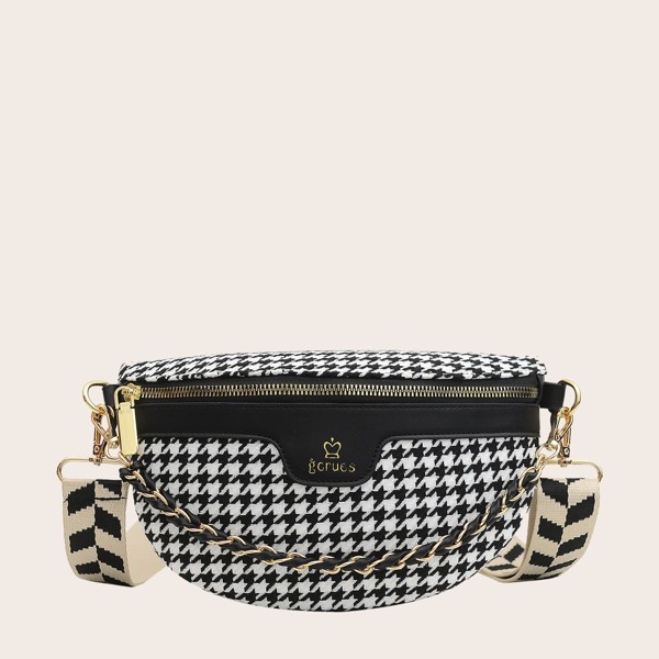 

Houndstooth Graphic Fanny Pack, Black and white