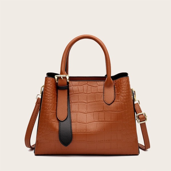 

Croc Embossed Tote Bag, Brown