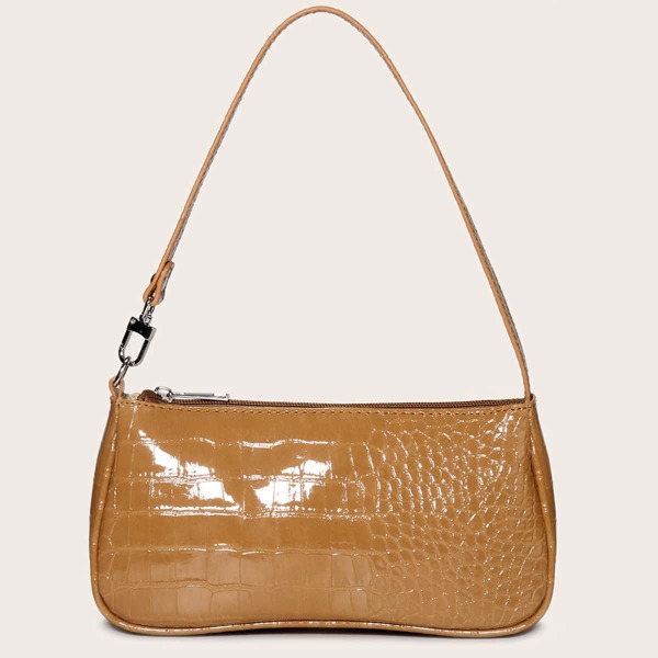 

Croc Embossed Baguette Bag, Khaki