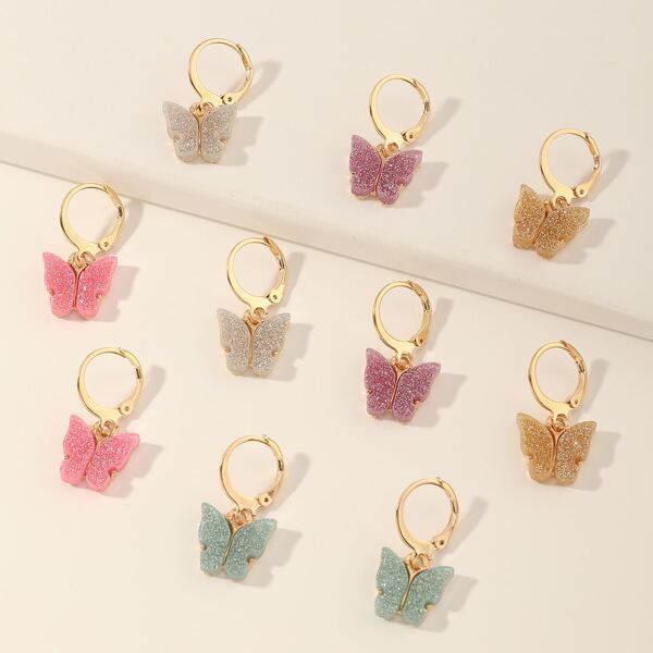 

5pairs Girls Butterfly Drop Earrings, Multicolor
