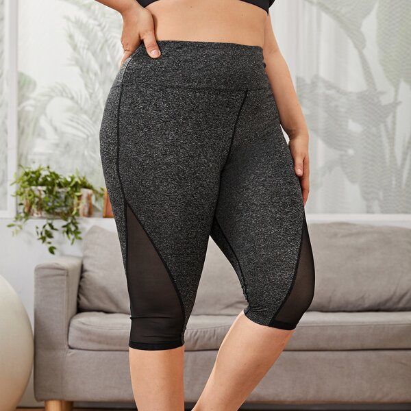 

Plus Contrast Mesh Capri Sports Leggings, Dark grey