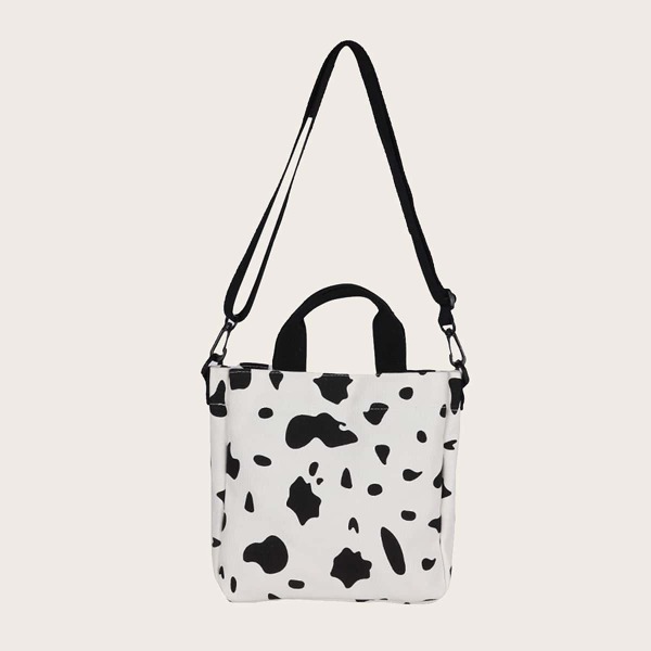 

Girls Cow Pattern Satchel Bag, Black and white
