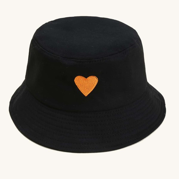 

Heart Embroidery Bucket Hat, Black