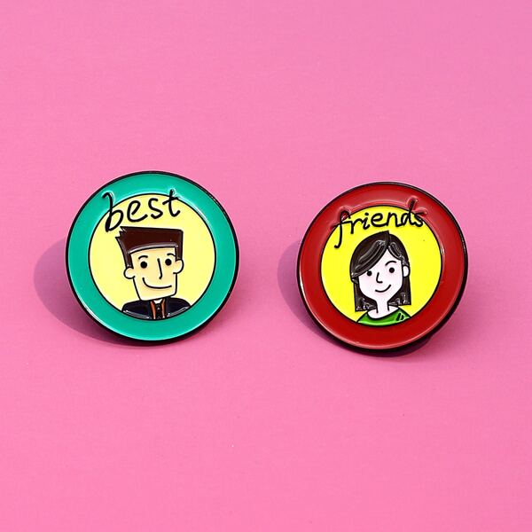 

2pcs Kids Figure Graphic Brooch, Multicolor