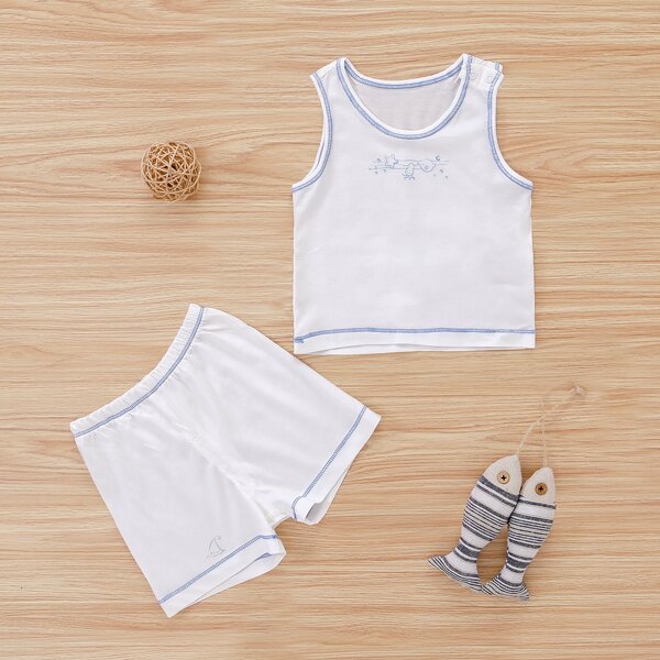 

Baby Unisex Stitch Trim Tank Top & Shorts Set, White