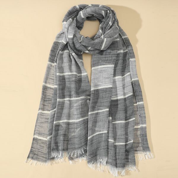 

Striped Print Scarf, Grey