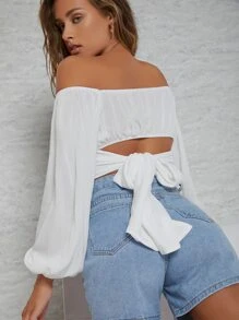 SHEIN Privé 露肩後繫帶上衣 - 白色 - 查看 2