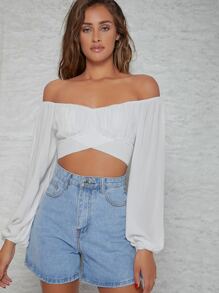 SHEIN Privé 露肩後繫帶上衣 - 白色 - 查看 3