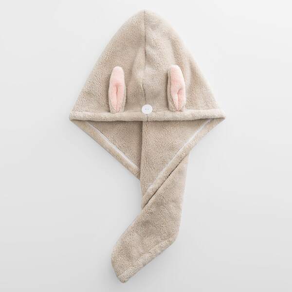 

1pc Rabbit Ear Detail Hair Drying Cap, Khaki
