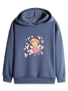 男孩天使和心形圖案連帽衫