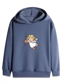 Boys Cupid Print Drop Shoulder Hoodie