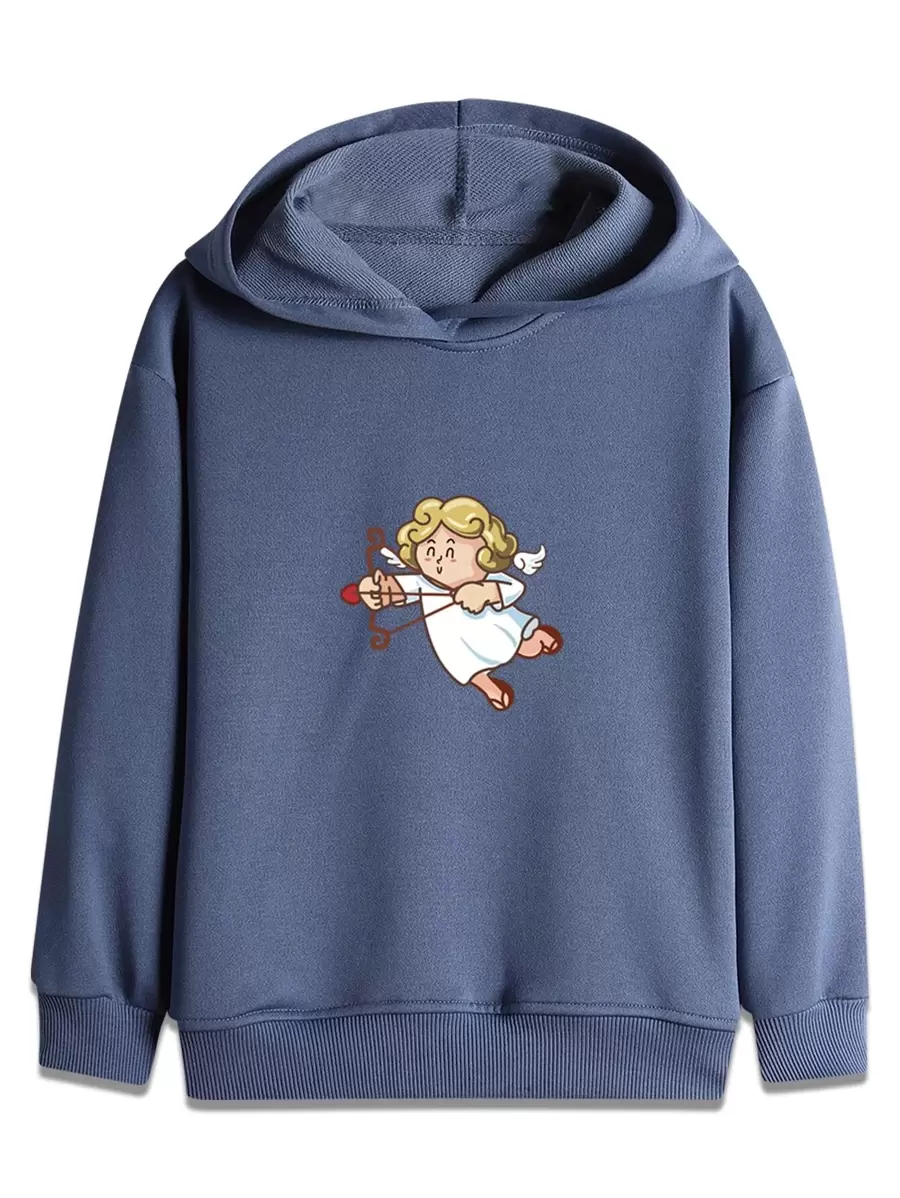 Boys Cupid Print Drop Shoulder Hoodie