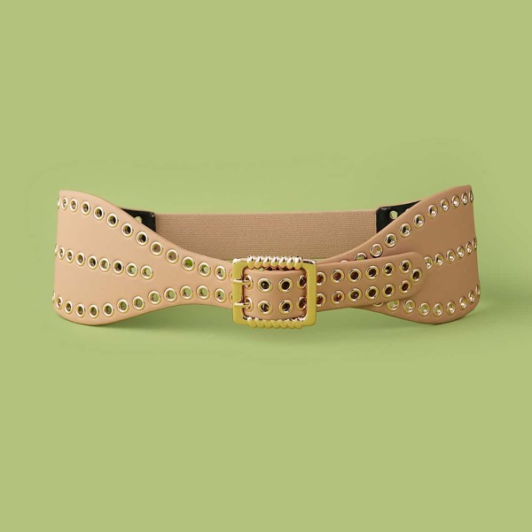 

Eyelet Decor Wide Belt, Apricot