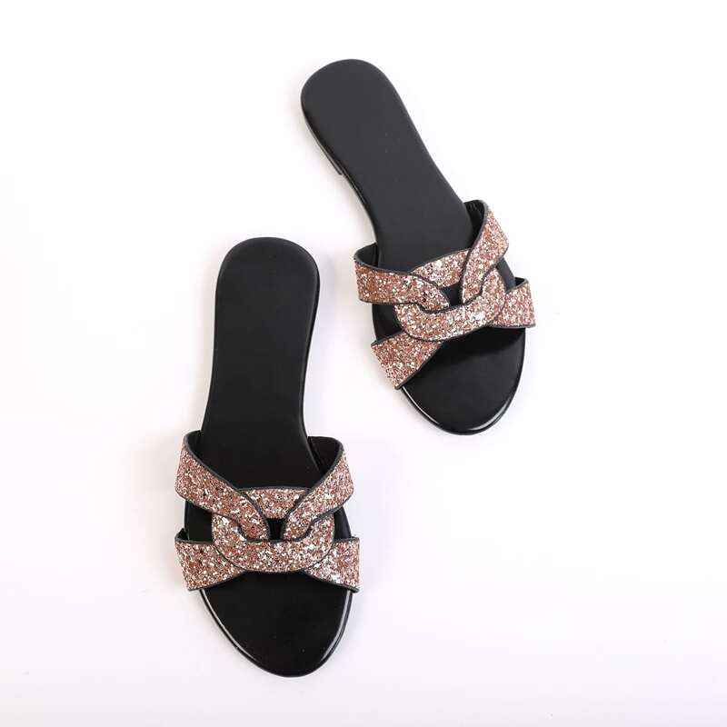 

Glitter Band Slide Sandals, Pink