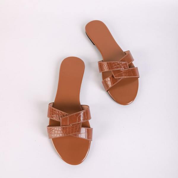 

Croc Embossed Slide Sandals, Brown