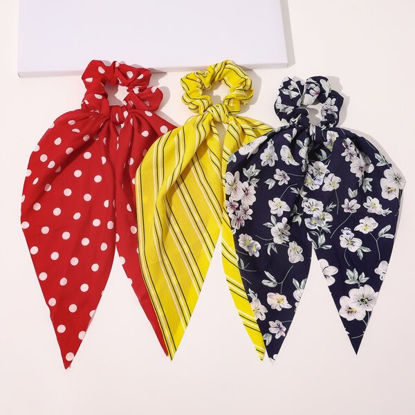 

3pcs Floral Print Scrunchie Scarf, Multicolor