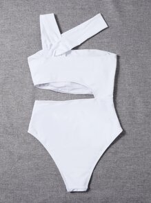 Cut-Out Waist One Piece Swimsuit, For Summer Beach Vacation - White - View 2