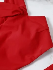 SHEIN Swim 鏤空腰連體泳裝 - 紅色 - 查看 4